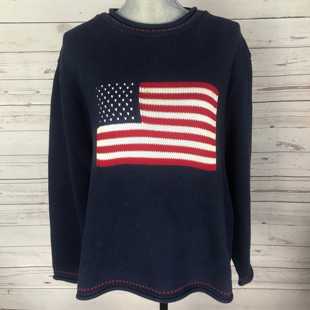 Cotton on USA flag Navy knit sweater Sz XL